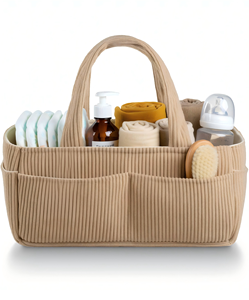 Panier de rangement élégant en velours côtelé moka pour chambre d'enfant, organiseur de couches pour bébé, pour table à langer - Product Image 1