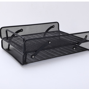 Double Layer <b>File</b> Rack 35x24.5x13cm Metal Mesh Office Storage <b>Tray</b> Black Two Tier Desk Organizer - Product Image 4