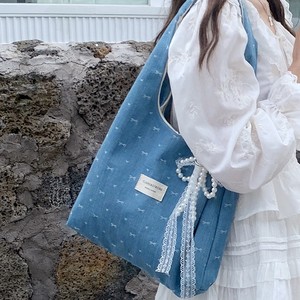 Denim Blue Bow Canvas Tote <b>Bag</b> For Women <b>Large</b> Capacity Single <b>Shoulder</b> Everyday Use Summer 2025 - Product Image 3