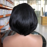 Perruque Bob Courte Prête à Porter Sans Colle en Cheveux Humains Remy Cambodgiens, Bonnet 3D, Fermeture en Dentelle HD 5x5, Frange Latérale, 1 Pièce, Densité 180%