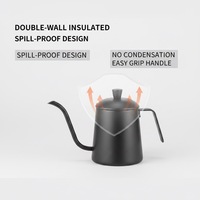 Bouilloire à bec de cygne HUAYI 1L en acier inoxydable noir avec couvercle, design moderne, qualité alimentaire, écologique, pour café et thé à faire couler