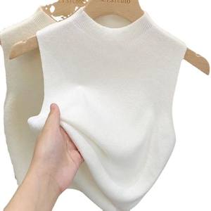 Camisola de punto para mujer, top sin mangas de cuello medio alto, ajustado y elegante, ideal para usar con blazers o como prenda exterior a la moda. - Product Image 6