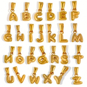 Colgante de letras de burbuja de acero inoxidable chapado en oro personalizado, joyería de moda para mujer, letras iniciales de globo, pequeños dijes - Product Image 1