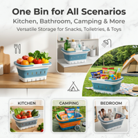 Panier de rangement portable pliable en plastique avec poignées pour accessoires de douche et produits de nettoyage, idéal pour la salle de bain ou les chambres universitaires