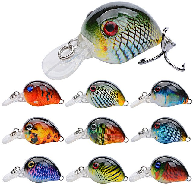 3.3cm 2g 9pcs/box Hard Fishing Lures Crank Lure Set Plastic Mini Crank Baits Bionic Hard Baits Long Cast Bait With Hook