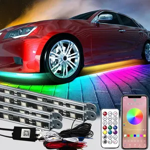 梦幻彩色汽车车身底部追逐流动RGB发光二极管条发光霓虹灯远程应用控制汽车下辉光灯套件