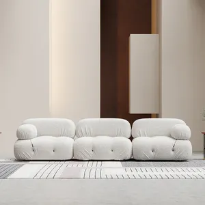 Nordic Creative Italian Minimalist Flannelette Light Luxury Square Pull Button Straight Row 3 Combination Module Sofa