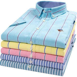 Short dos homens do ODM do OEM Sleeved o algodão do verão da camisa respirável verificada meia-sleeved ocasional com logotipo bordado - Product Image 2