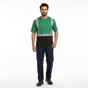 เสื้อยืดนิรภัยสำหรับผู้ชาย งานก่อสร้าง สะท้อนแสงได้ดี ผ้าฝ้าย 100% สกรีนโลโก้ได้ตามต้องการ ลายเรียบ แขนยาว/แขนสั้น เสื้อยืดทำงาน - Product Image 1