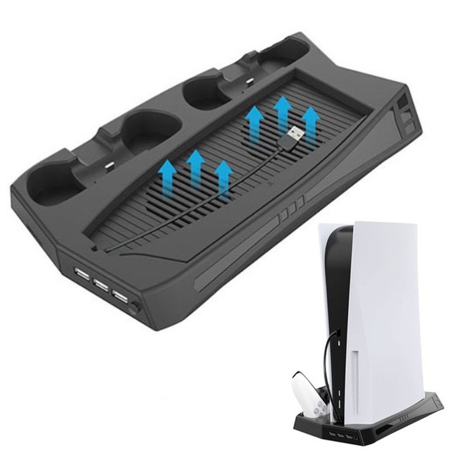 KINGSTAR Ps5 Accessories Vertical Cooling Stand Dual Controller Charger 3 Hub Port With Charging Cable for Ps5 Console Original