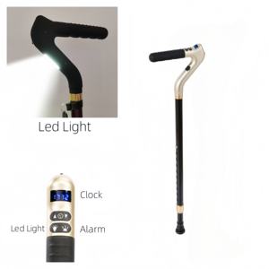 Canne de marche intelligente légère et réglable en aluminium pliable avec alarme et lumière LED et horloge à affichage LED pour adulte - Product Image 3