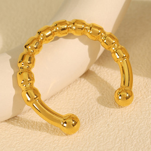 Gold Plated C-Shaped Opening <b>Bracelet</b> Smooth <b>Ball</b> Design Unisex Fashion Jewelry - Product Image 2