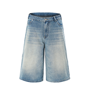 Shorts en jean vintage pour hommes, coupe droite, respirants, en coton délavé, style streetwear, taille mi-haute, pour la mode urbaine - Product Image 1