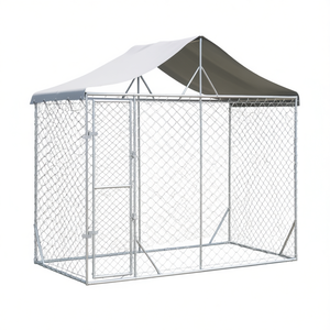 Outdoor Dog Kennel 9.8x4.9x8.2ft Galvanized Steel Silver With Roof <b>Large</b> Breed Pet House - Product Image 1