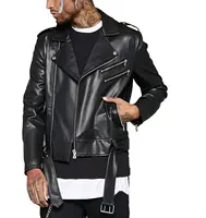 Super Cool Faux Leather Mens Biker Jacket Tailored Collar 100% Polyurethane Motor Jacket with inside chest Pocket