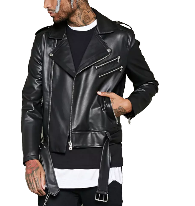 super cool faux leather mens biker jacket tailored collar 100%