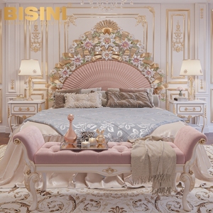 Belle villa italienne de style baroque <span class=keywords><strong>blanc</strong></span> et feuille d'or à côté de la table de nuit en bois sculpté princesse filles <span class=keywords><strong>chambre</strong></span> table de chevet - Product Image 5