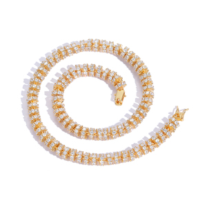 Collar Cadena de eslabones con zirconia cúbica para hombre y mujer, Gargantilla, cadena de eslabones, zirconia, circonita, zirconita, transparente, estilo Punk <span class=keywords><strong>Rock</strong></span>, 8mm, chapado en oro - Product Image 1