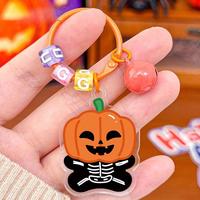 Porte-clés en acrylique imprimé de dessins animés d'Halloween (fantôme, citrouille, sorcière) avec perles lettres et clochette pour la décoration de sac
