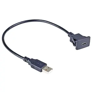 嵌入式安装USB A公到USB C母卡扣插座汽车仪表板安装usb-c端口