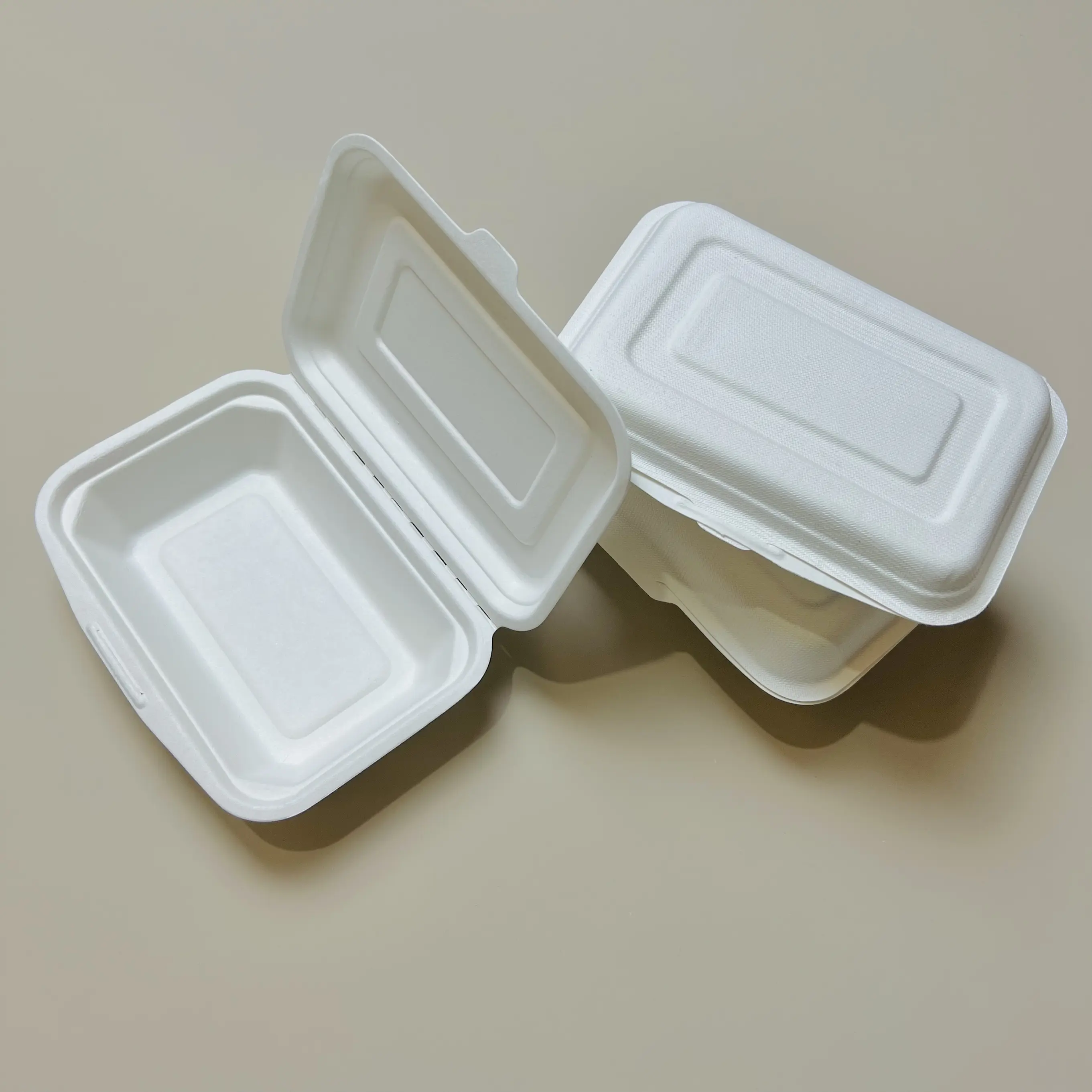 Customizable 9" x 6" Heatable Greaseproof Fast Food Lock Box Sugarcane Bagasse 100% Biodegradable Lunch clamshell box