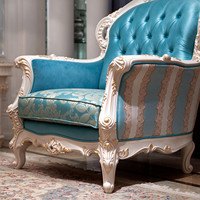 Ensemble de canapés haut de gamme en bois massif sculpté, tissu jacquard rayé, ensemble de canapés de luxe pour salon, pour suite principale