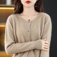 Damen Nerz Fleece Pullover Herbst Winter Strickjacke Jacke Knopf Dekoration Neue lose Schnalle Voll farbige Wolle Strick Base Shirt