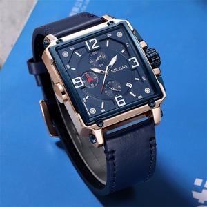 Montre pour homme rétro élégante, carrée, chronographe multifonctionnel, calendrier, montre en cuir véritable - Product Image 5