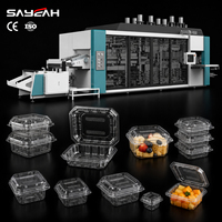 Machine automatique multi-stations de thermoformage plastique pour la fabrication de boîtes à clapet en PET pour fruits, pour l'emballage alimentaire et de desserts