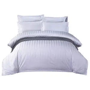 Hotel 100% Cotton King Queen Size Duvet Cover Pillowcase Set Satin Stripe Hotel Bed Sheets