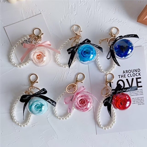 Regalos de San Valentín, Llavero de Flor Eterna, Colgante para Bolso de Mujer, Llavero de Bola de Cristal, Llavero de Rosa Real Seca - Product Image 1