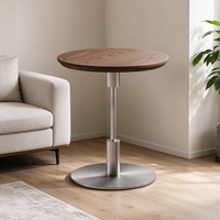 Table d'appoint ronde à hauteur réglable, plateau en bois, base en métal, table d'appoint moderne pour salon, table à café, table d'appoint pour canapé