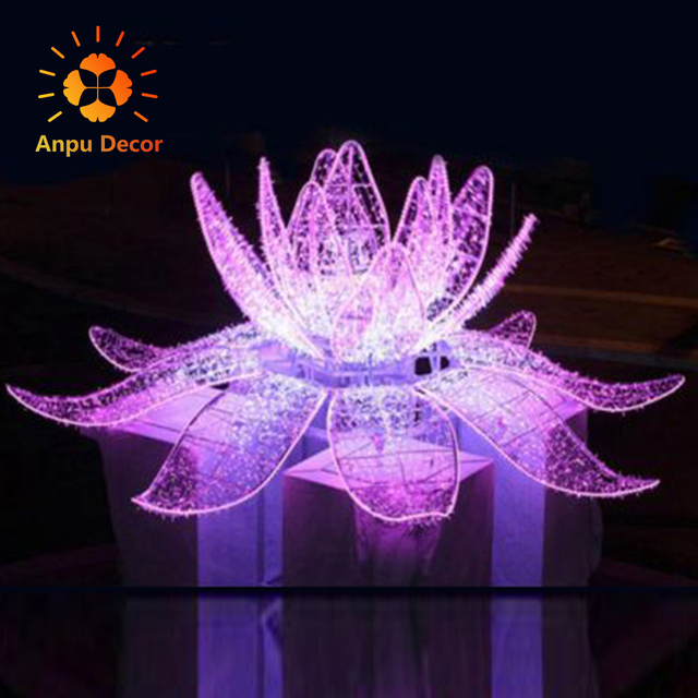 Giant LED 3D Lotus Flower Lights for Outdoor Landscape Park Shopping Mall Decorations IP65 PVC for Christmas Decorations