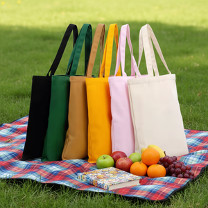 กระเป๋าผ้าแคนวาสแบบใช้ซ้ำได้ ขายส่ง พร้อมหูหิ้วยาว ขนาดกลาง สำหรับใช้ในซูเปอร์มาร์เก็ต - Product Image 2