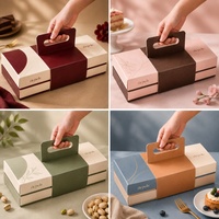 Boîte de luxe personnalisée en carton avec poignée et compartiments pour sauce, idéale pour pâtisseries, tiramisu, gâteaux au fromage et desserts de boulangerie