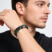 Pulseras de Cuentas Ajustables Tejidas con Ojo de Tigre Natural y Ágata, Estilo Bohemio Budista, Chapadas en Oro de 14K, Unisex