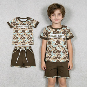 Conjuntos de Ropa para Niños RTS Boutique Casual de Verano, Camiseta y Pantalones Cortos con Bordado de Papá y Hermano, Ropa Infantil con Estampado de Camuflaje - Product Image 1