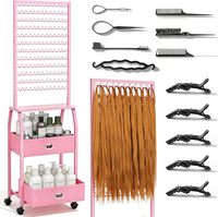 Support de présentation pour extensions capillaires en métal noir avec revêtement poudré, support mobile pour tresses, tiroir de rangement, pour salon de coiffure