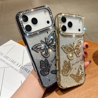 Bling diamant papillon étui souple pour Iphone 17 Air 16 Plus 15 14 13 Pro Max 12 11 luxe paillettes autocollant filles couverture de téléphone arrière