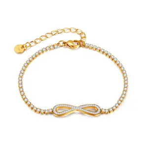 Bracciale infinito da Tennis in acciaio inossidabile 316L con montatura in zircone di alta qualità per la stagione estiva per donna donna