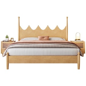 Lit double en bois massif nordique 1,35 m, cadre plateforme, meubles de chambre durables - Product Image 3