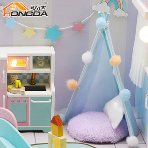 Hongda S2008 <span class=keywords><strong>Maison</strong></span> miniature arc-en-ciel <span class=keywords><strong>Maison</strong></span> de poupée miniature en bois à monter soi-même avec lumière - Product Image 3