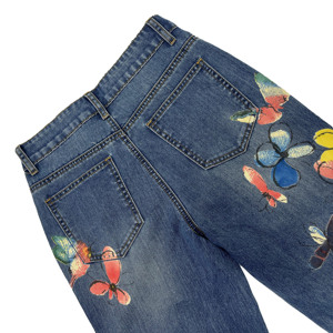 Màu Xanh Đội OEM/ODM Phong Cách Mới Chất Lượng Cao Hot Bán Thẳng Phù Hợp Với Giản Dị Phổ Biến Móc Cắt Hớt/Ripped Phụ Nữ Jeans - Product Image 4