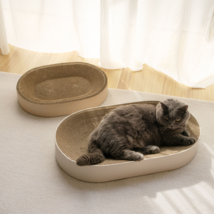 Papan Garukan Kucing Tahan Aus Pengasah Cakar Kucing Kertas Bergelombang Perlengkapan Hewan Peliharaan Tiang Garukan Kucing Oval Kardus - Product Image 1