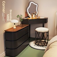 Nouvelle table de maquillage d'angle éclairée en bois massif, style minimaliste moderne, avec tiroirs intégrés, forme triangulaire, pour chambre, hôtel, salon 2024