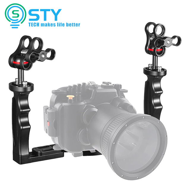 Underwater Camera Handle Tray Bracket Dual Handle Extendable Video Stabilizer Holder Diving Photography Butterfly Clip