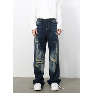 <span class=keywords><strong>Jeans</strong></span> da <span class=keywords><strong>Uomo</strong></span> Vintage Lavati Effetto Usurato Vestibilità Rilassata Gamba Dritta con Strappi Casual Streetwear Vita Media Vestibilità Ampia - Product Image 1