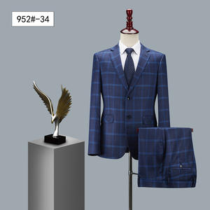 Diseñador Slim Fit Blue Plaid Hombres <span class=keywords><strong>Terno</strong></span> Masculino Single Breasted 3 PCS Blazer Pantalón <span class=keywords><strong>Chaleco</strong></span> Boda Tallas grandes Transpirable Plano - Product Image 4