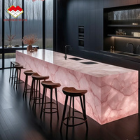Dalle de marbre rose onyx naturel poli translucide rétroéclairé pour revêtement mural intérieur salle de bain et cuisine