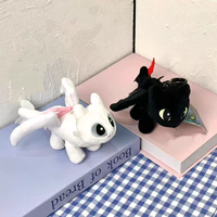 Vente en Gros Dragon Noir Blanc 10-16CM Clip Pendentif Porte-clés Poupée en Peluche Jouet en Peluche